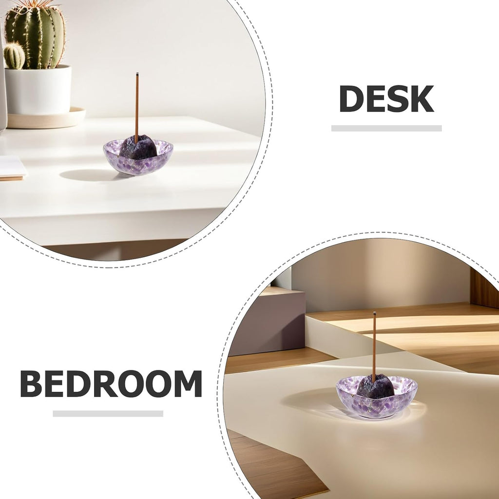Mikinona Natural Crystal Heart Shaped Candle Base Resin Candle Cup Holder with Unique Texture, Handpolished and Built to Last, Decorative Ornament for Office and Bedroom