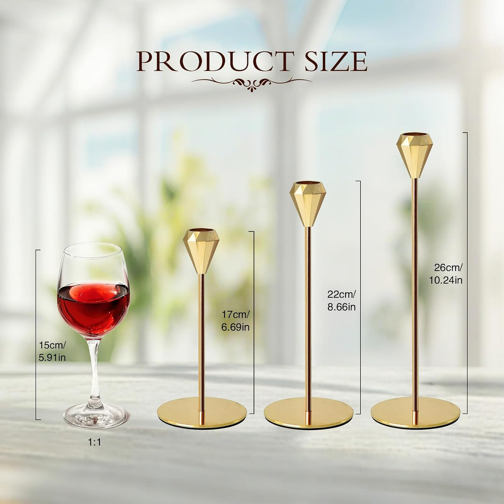 2 Sets 6 Pcs(Including Taper Candles) Rose Gold Metal Taper Candle Holders Candlestick Holders, Vintage Modern Decorative Centerpiece Candlestick