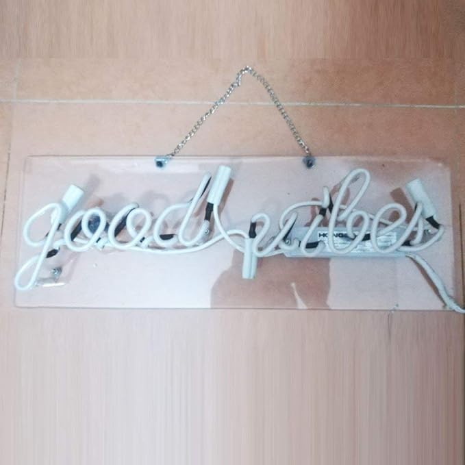 LiQi ™ ' Good Vibes ' Real Glass Handmade Neon Wall Signs for Home Decor Wall Light Room Decor Home Bedroom Girls Pub Hotel Beach Cocktail Recreational Game Room （19" x 6"）