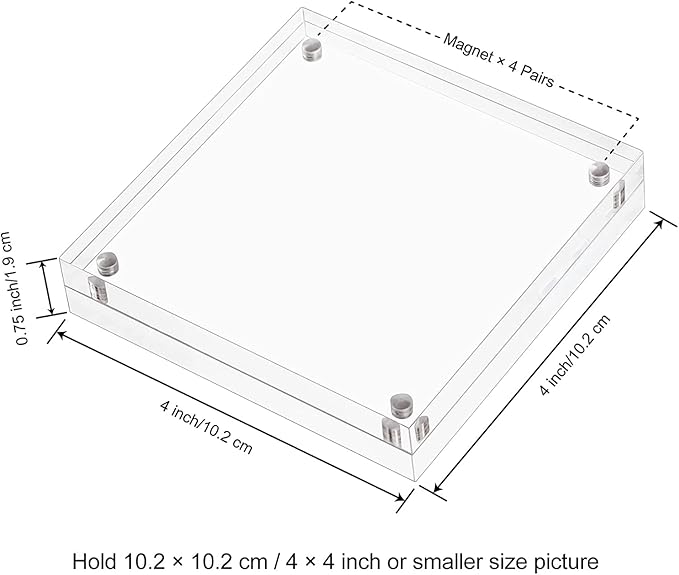 Boxalls 4x4 Inches Acrylic Picture Frames - 5 Pack, Clear Frameless 4x4 Photo Frames with Magnetic, Double Sided Transparent Desktop Frame (5 Pack)