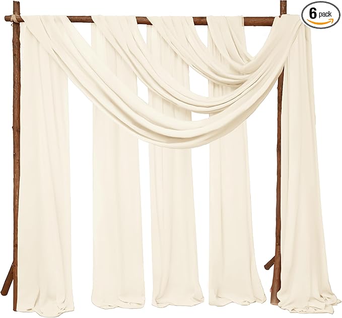 6 Panels Ivory Wedding Arch Drapery 28" x 20Ft Wedding Arch Draping Fabric Chiffon Fabric Drape Sheer Backdrop Curtain for Weddings Party Swag Ceremony Birthday Arbor Drapery Reception Ceiling Décor