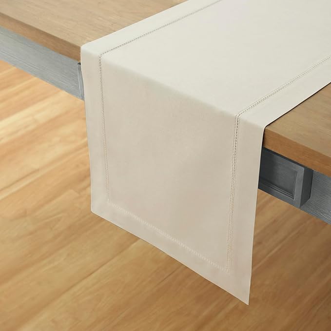Solino Home Cotton Linen Table Runner 120 Inches Long - Hemstitch Linen Dining Table Runner 14 x 120 Inch for Fall, Autumn, Halloween, Thanksgiving