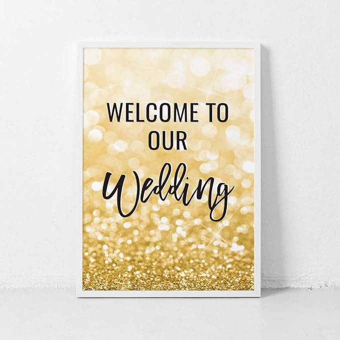 Andaz Press Extra Large Wedding Easel Board Party Sign, 12x18-inch, Glitzy Faux Gold Glitter, Welcome to Our Wedding, 1-Pack