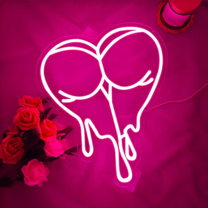 Pink Peach Neon Sign,Lady LED Light Sign for Backdrop,Melting Heart Wall Art Decor for Bar Pub Store Bedroom Club Party Man Cave,Gift for Men Women USB Powered（15"*12.6"）