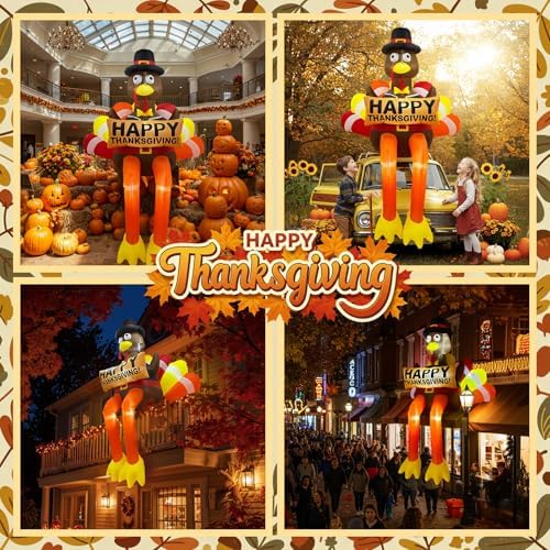 8ft led lighted thanksgiving fall inflatables turkey outdoor, front angle view