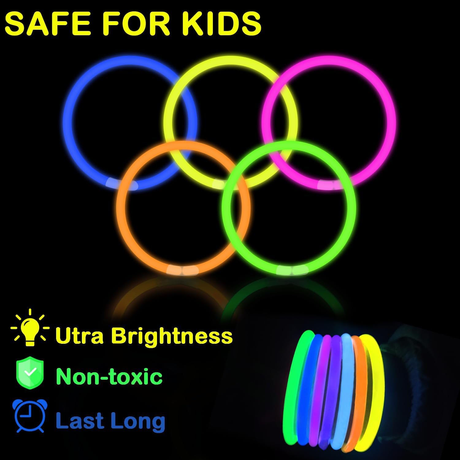 Glow Sticks Party Pack 8"-50, Light up Bracelets & Necklaces Accessories for Kids, 250th Anniversary 4th of July Neon Glow in the Dark Party Favor Supplies Decoration for Camping Wedding Dance Parade