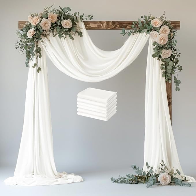 Wedding Arch Draping Fabric 6 Panels 28.7" x 20FT Ivory Sheer Chiffon Backdrop Drapes for Wedding Ceremony Birthday Party Bridal Shower Outdoor Decoration