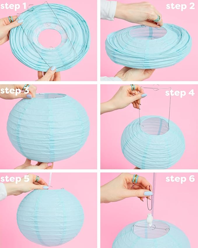xo, Fetti Blue Coastal Paper Lanterns - 6 pcs. | Beach Party Decorations, Bachelorette Lights, Nautical Birthday Tablescape, Seaside Shower Centerpiece