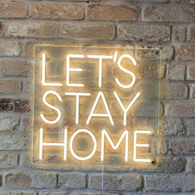 Let's Stay Home Neon Sign, Custom Home LED Neon Light Bedroom Living Room Kitchen Wall Decor Art Wedding Decoration Personalized Gift Size:20x 18inches