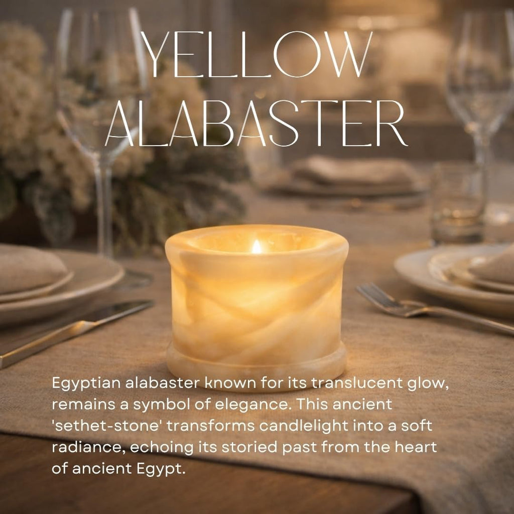CraftsOfEgypt Egyptian Real Alabaster Stone/Marble Candle Holder Votive