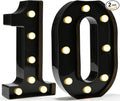 Pooqla Decorative Led Light Up Number Letters, Black Plastic Marquee Number Lights Sign for 10th Birthday Party Wedding Decor Battery Operated Black Decoration 10
