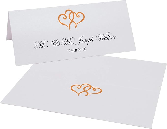 Linked Hearts Place Cards, Orange (Choose Color), Set of 25, Pre-cut and Scored - Wedding, Party, Dinner, and Special Events - Made in the USA