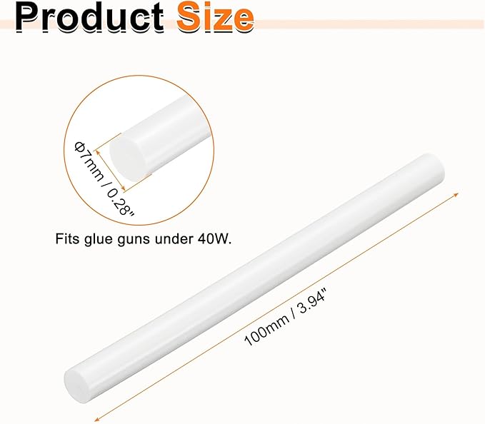 HARFINGTON 10pcs Hot Glue Sticks 0.28" Dia x 3.94" Long EVA Mini Hot Melt Adhesive Glue Stick for Hot Melt Gun Wood Plastic Glass Flowers Fabrics Foam, White