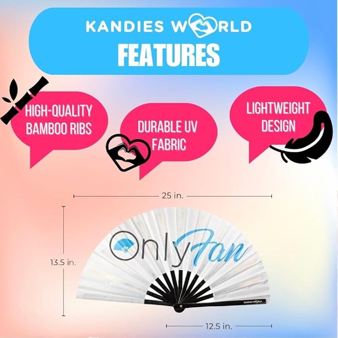 Kandies World UV Reactive Custom Festival Folding Hand Fan - Unique Designs, Made of Bamboo, Clacking Sound, Lightweight - Perfect Rave and Festival Accessory!