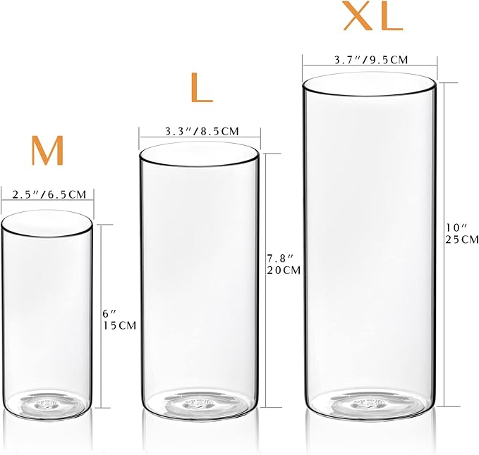 WDHODEC Cylinder Flower Vases 6PCS, Hurricane Candle Holders Pillar Votives Floating Candles Holder, Clear Glass Vase for Wedding Party Decoration 10" 7.8" 6"