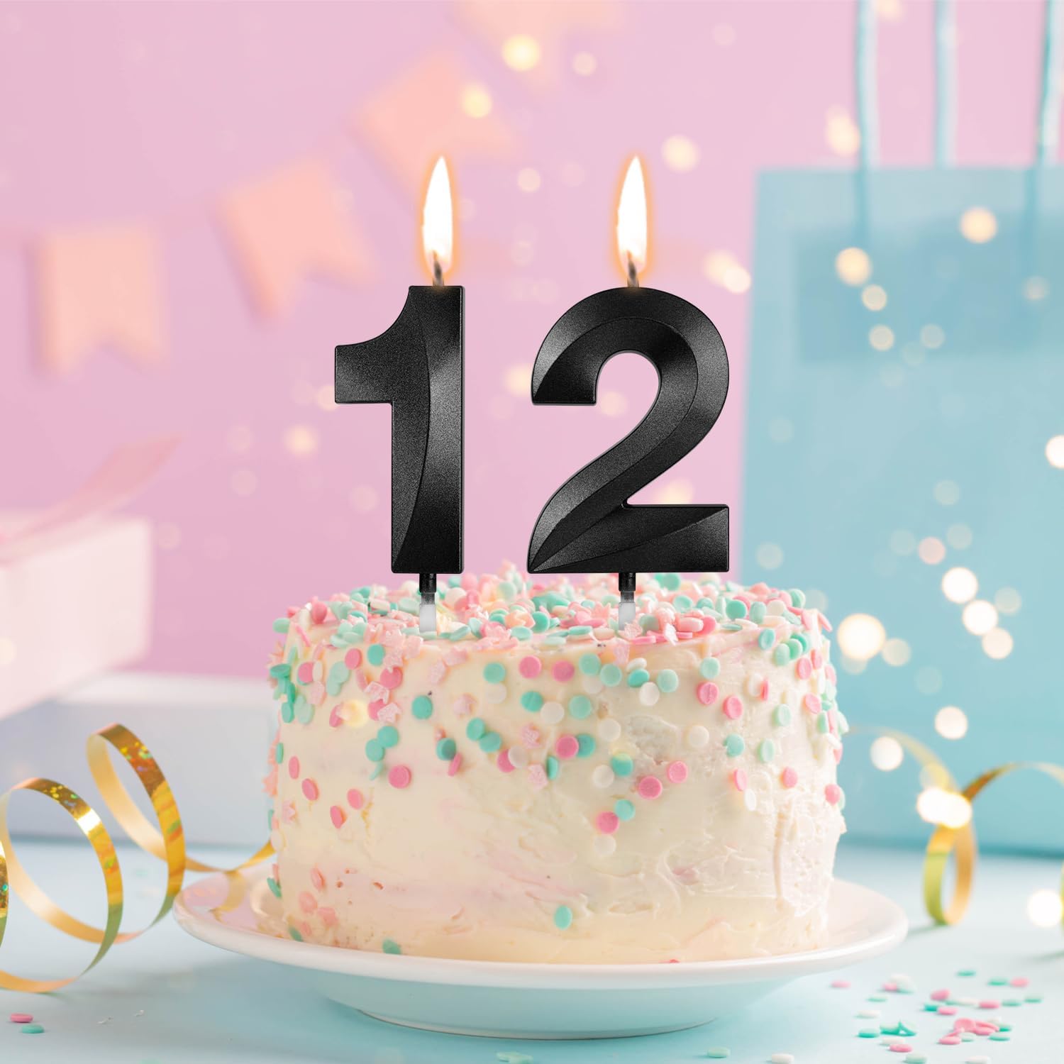 Number 12 Birthday Candles, 1.96 Inch Happy Birthday Cake Candles Cupcakes Topper Decoration for Birthday Party Wedding Anniversary Celebration Supplies (Black)