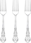 75PCS Silver Plastic Forks - 8.1inch Silver Forks Disposable - Vintage Heavy Duty Dessert Forks - Premium Fancy Plastic Silverware for Parties, Weddings, Dinners and Events