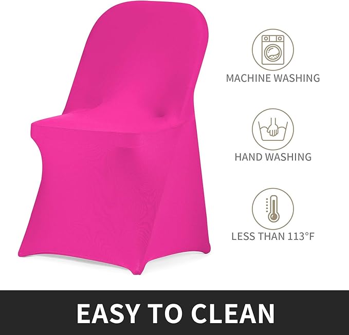 Peomeise Stretch Spandex Folding Chair Cover for Wedding Party Dining Banquet Event (Fuchsia,6pcs)