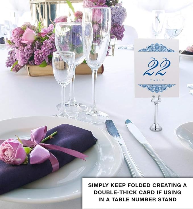 Paisley Wedding Table Numbers (Select Color/Quantity), Champagne, Royal Blue, 1-15, Double Sided, Tent or Use in a Stand, Great for Parties & Restaurants - Made in the USA