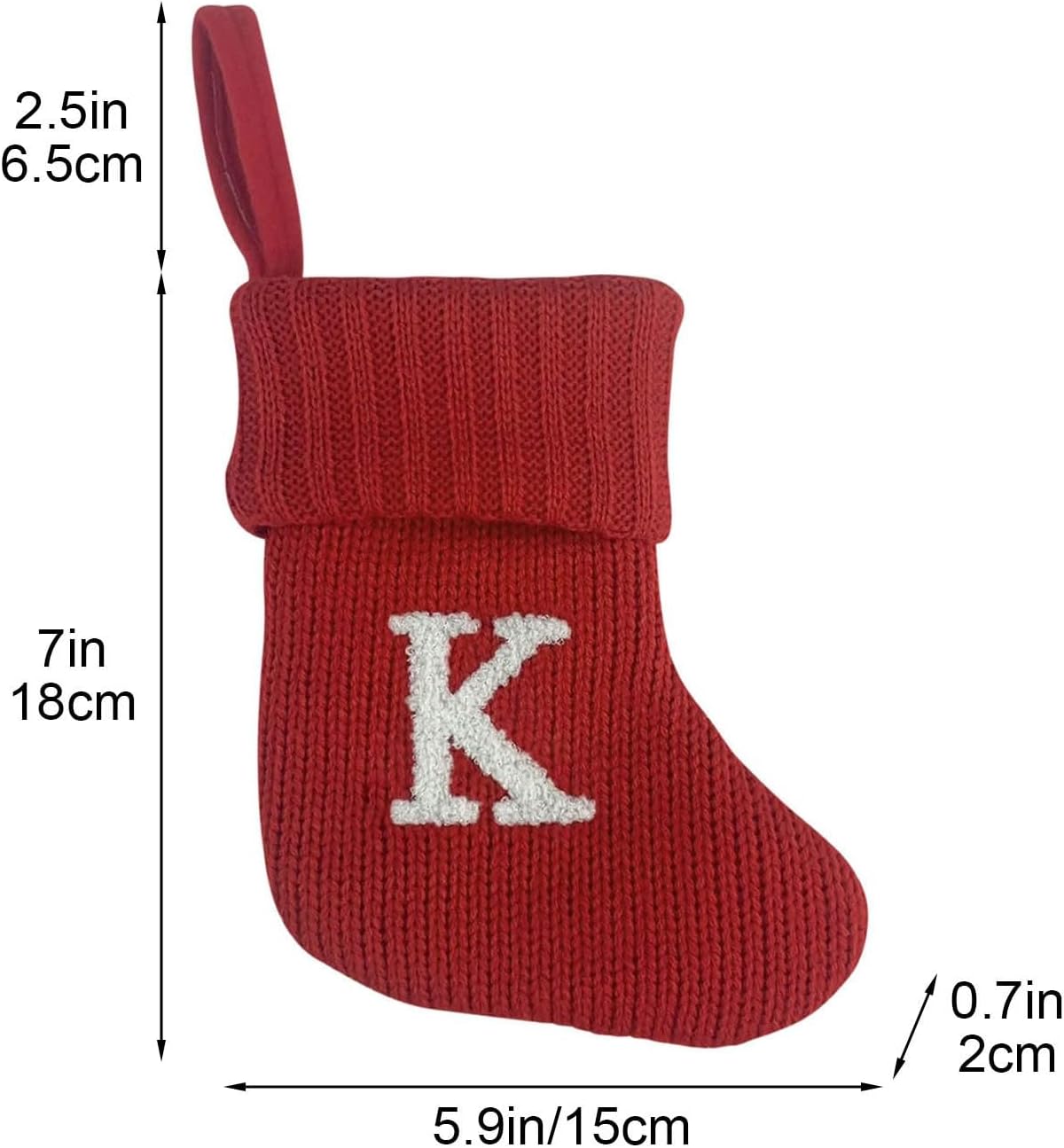 7 Inch Mini Monogram Stocking Red Christmas Initial Letter Cable Knit Stockings with Cuffs Cute Xams Alphabet Decorations for Home Family Fireplace Hanging Gifts DIY Decor (K)