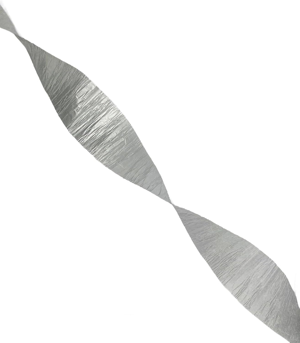 Navy Blue and Silver Metallic Crepe Paper Streamers, 4 Rolls Total