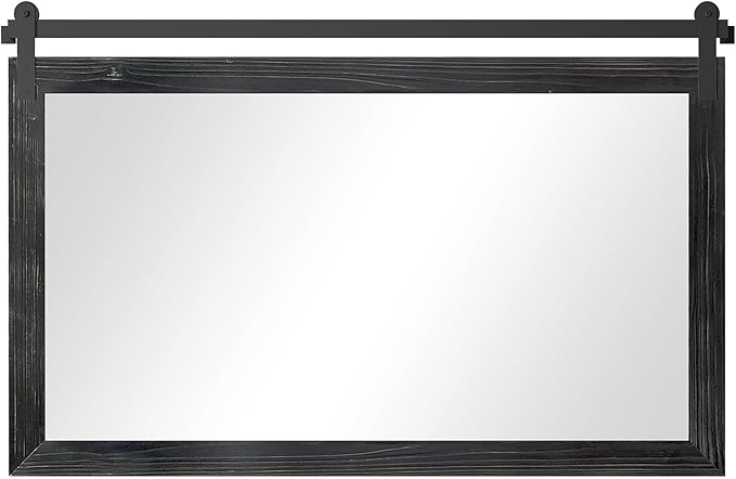 COGOOD Farmhouse Bathroom Mirror - 49 x 30 Rustic Wood Framed Wall Barn Door Mirror for Entryway, Living Room, Entryway Wall Decor (Black)