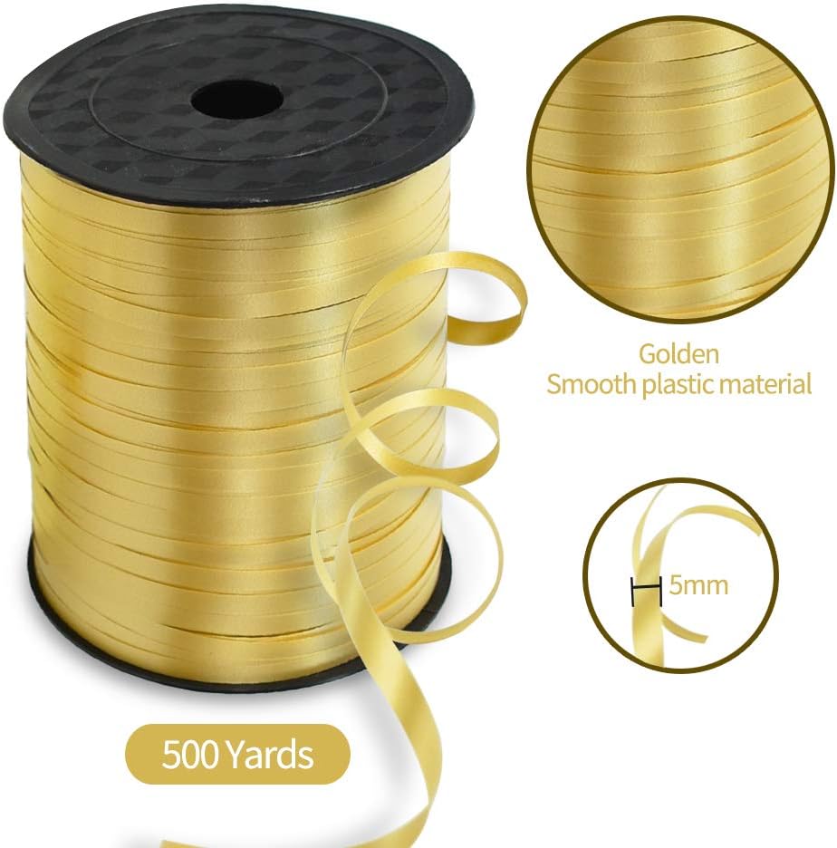 TONIFUL 500 Yards Curling Ribbon-Balloon Ribbon-Balloon String for Art&Craft Decor,Gift Wrapping,Ribbons and Bows for Graduation Christmas New Year Birthday Gifts Supplies (Gold)