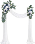Dusty Blue Artificial Wedding Arch Flowers Kit (Pack of 3) with 26Ft White Shiny Arch Draping Fabric for DIY Wedding Party Ceremony Reception Backdrop Floral Decoration