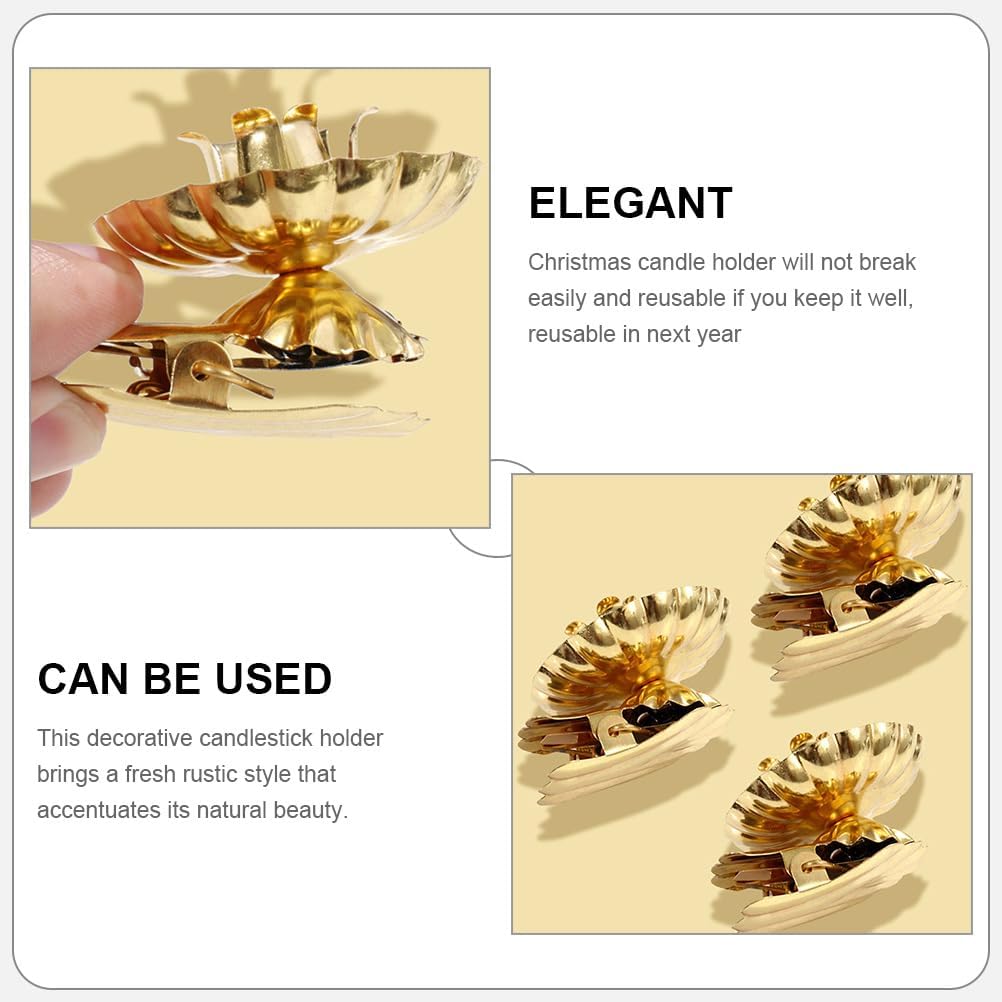 SEWACC 20pcs Christmas Tree Candle Holder Clips, Flower Shape Decorative Candle Stand, Vintage Gold and Silver Candlestick for Holiday Party Decor, 1. 96 X 1. 65 X 1. 18 Inch