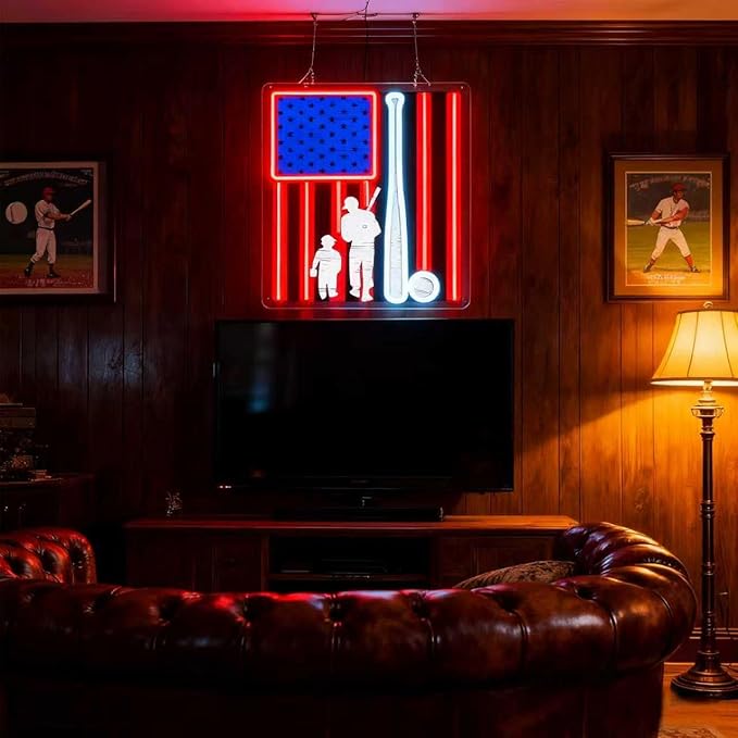 Baseball Neon Sign, Sport Led Neon Light Signs for Wall Decor Baseball Light up Sign Lamp for Dorm Bedroom Party Bar Man Cave Decor Birthday Christmas Gift for Fans Dimmable USB Powered(15"*12.6")