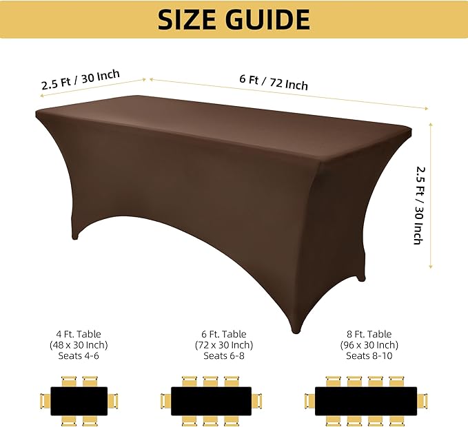6-Pack 6ft Spandex Table Covers for Rectangle Standard Folding Tables - Wrinkle Resistant Stretch Tablecloths - Ultimate Fitted Table Protector for Parties, Trade Shows, Wedding