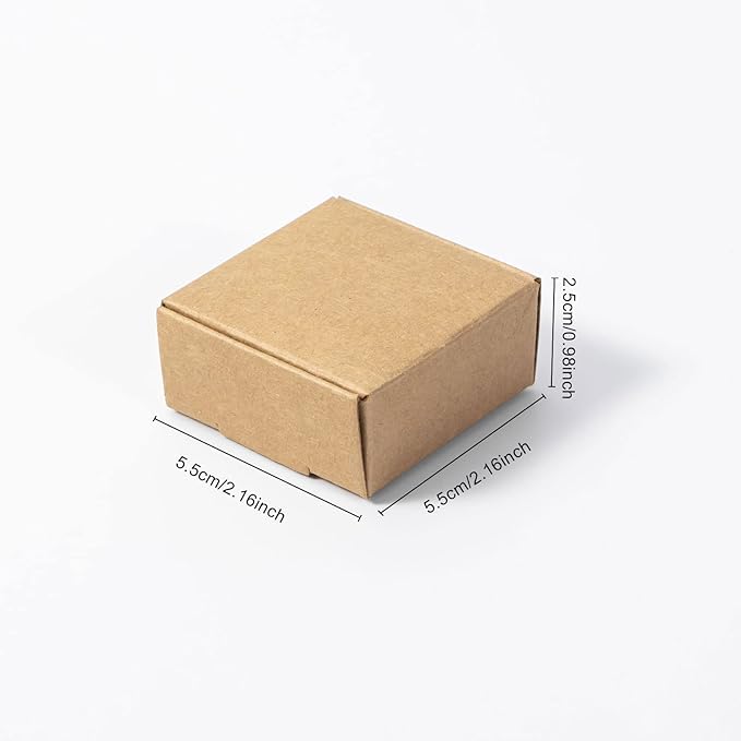 Sdootjewelry Mini Cardboard Boxes, 2.16"x 2.16" x 0.98" Mini Boxes, Jewelry Boxes Packaging 100 Packs, Brown Kraft Boxes for Ring Earrings