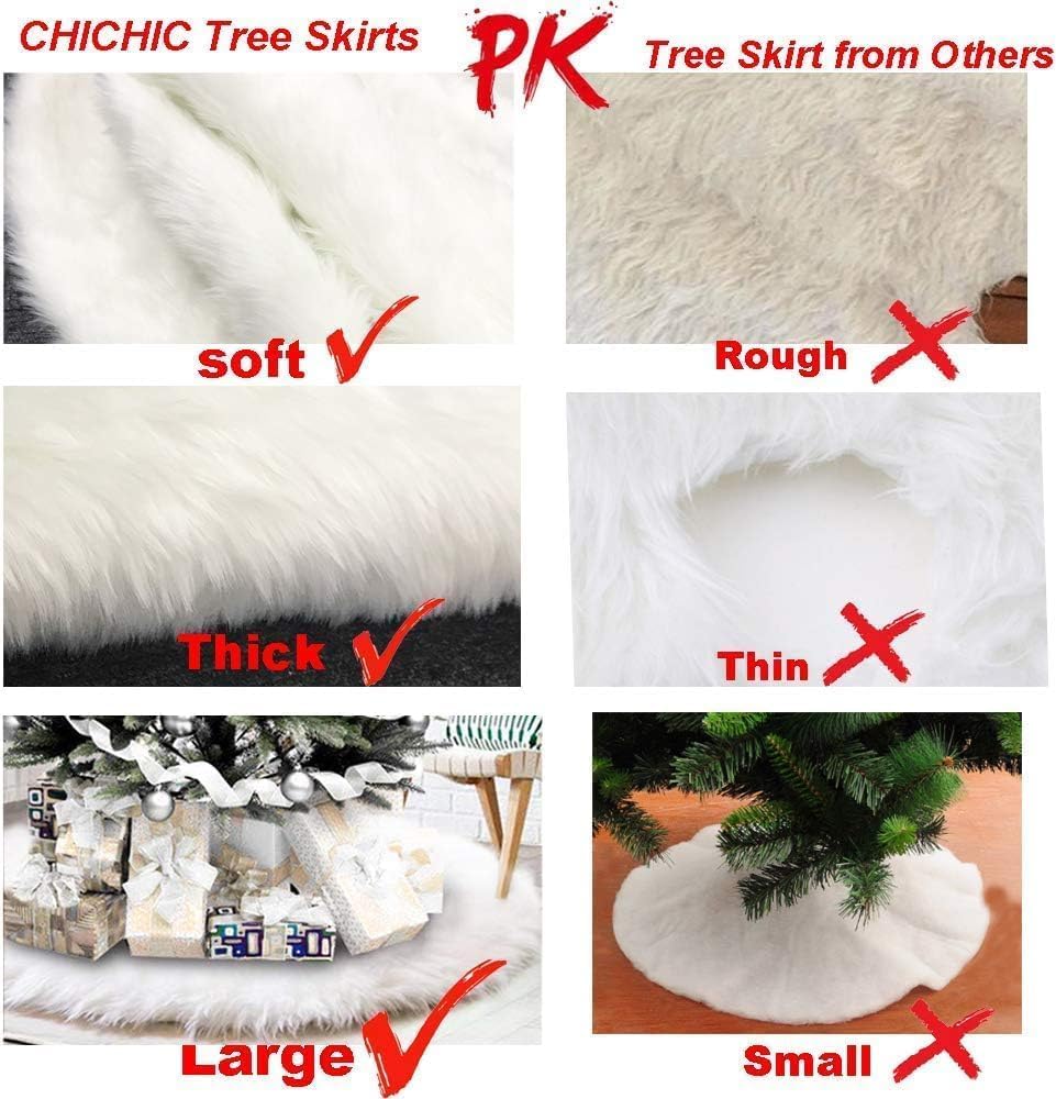 CHICHIC 48 inch Christmas Tree Skirt Faux Fur Xmas Tree Skirt Christmas Decorations Holiday Tree Ornaments Tree Decoration for Christmas Home Decorations, Xmas Party Holiday Decorations, Snow White
