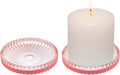 2 Pack Glass Pillar Candle Holders 4 Inch Ribbed Edge Design Decorative Candle Plate with Serrated Edges Clear Pink Display Stand for Wedding Home Decor Table Centerpieces