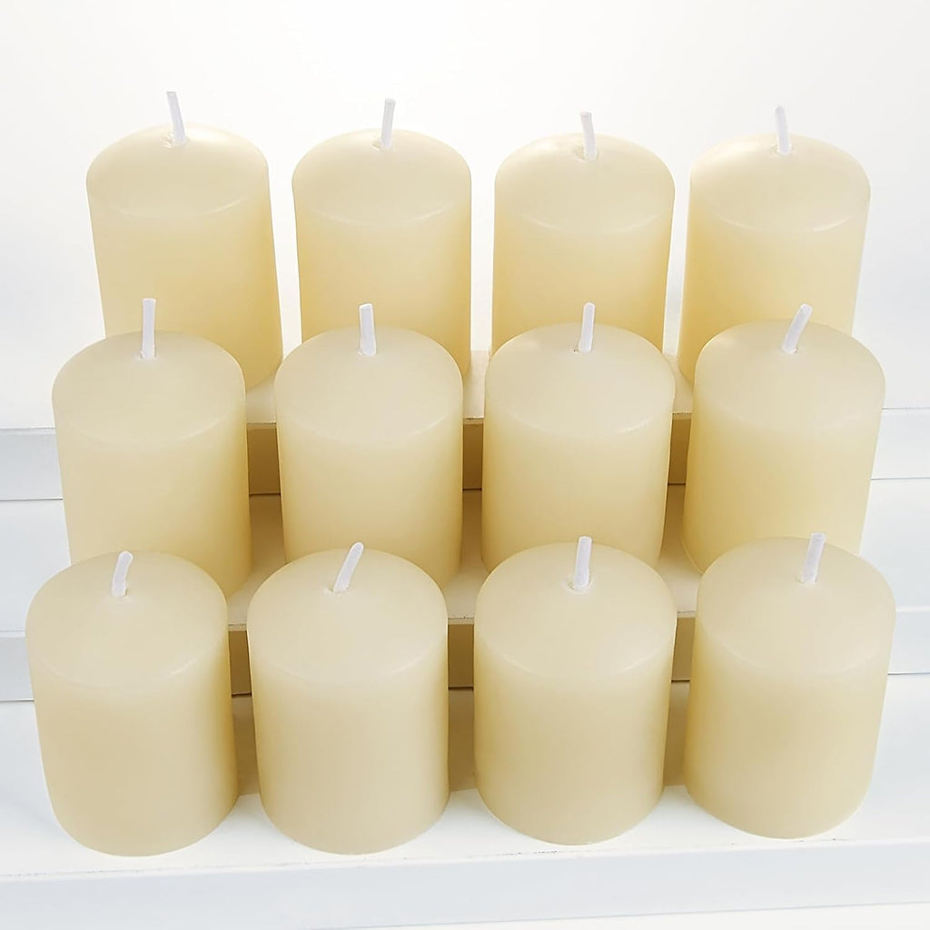 TELOSMA Natural Beeswax Candles Drippless - Smokeless Pure Beeswax Votive Candles - Mini Beeswax Pillar Candle for Home, Restaurants, Parties Decorations -Pack of 12, Off White