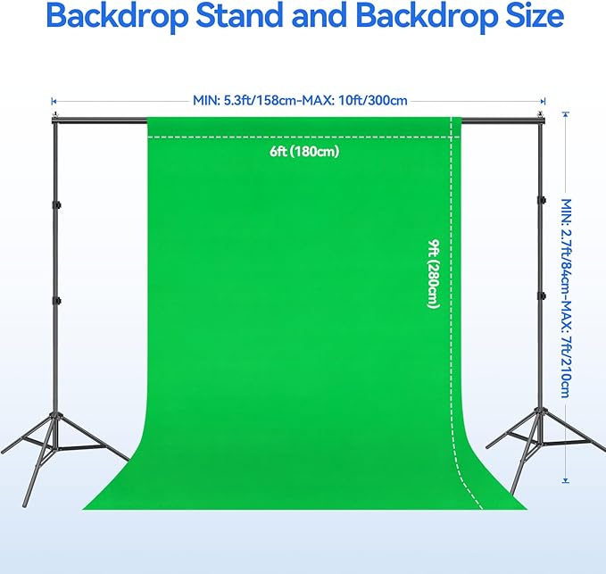 EMART Photo Video Studio 7 x 10ft Green Screen Backdrop Stand Kit, Photography Background Support System with 6 x 9ft 100% Cotton Muslin Chromakey Curtain