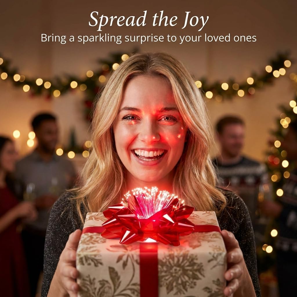Light Up Glowing Gift Bows, 6 Iridescent LED Ribbon Bow for Gift Packaging and Decorations- LED Glowing Gift Ribbon Flower Bows, Self Adhesive
