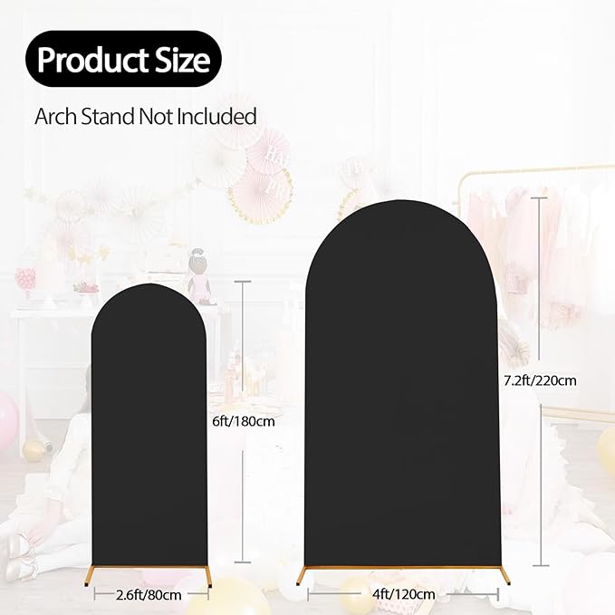 WEERRW Black Arch Backdrop Cover Set of 2 Spandex Fitted Round Top Chiara Backdrop Stand Stretchy Wedding Covering for Event Birthday Party Banquet Decoration (6FT, 7.2FT)