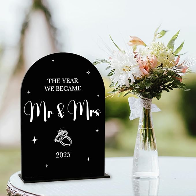 Black Wedding Sign, The Year We Became Mr and Mrs Signs, Wedding Engagement Bridal Shower Decor for Reception Ceremony Party, Weddings Love Acrylic Sign