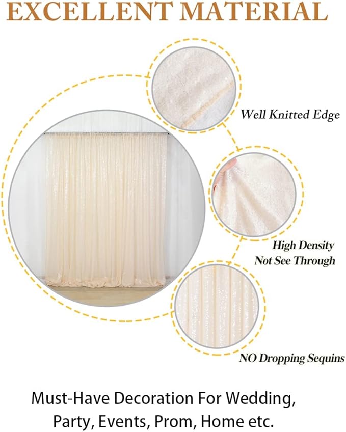 ShinyBeauty PHOTOBOOTH Background Choice-7FTx7FT-Ivory-Sequin Photography Backdrop Curtains for Wedding