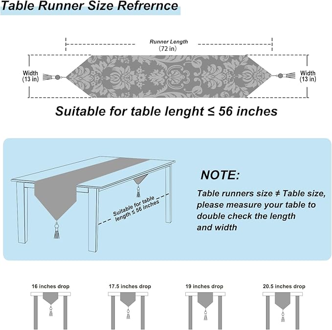 HeMiaor Chenille Luxury Table Runner Jacquard Textured Design for Office Desk Decoration and Coffee Table Decor Light Blue Table Runners 72 inches Long