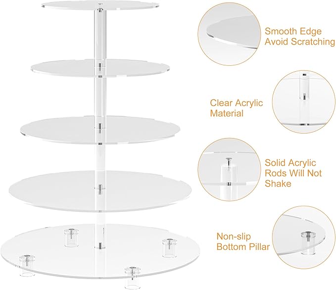 Cupcake Stand for 50 Cupcakes, 5 Tier Cupcake Holder, Clear Round Cupcake Tower, Acrylic Cupcake Stand, Cupcake Display Stand for Party, Wedding, Birthday, Baby Shower, Halloween
