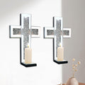 Aeveco Crystal Crush Diamond Mirrored Candle Sconces, Silver Wall Candle Holder Set of 2, Wall Decoration for Living Room，Dining Room (Silver Cross)