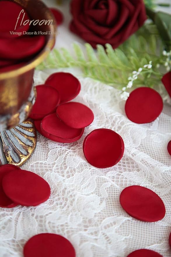 Floroom 500pcs Rose Petals Dark Red Faux Silk Flower Petals for Wedding Flower Girl Basket Aisle Scatter Dinner Table Centerpieces Party Confetti Bridal Shower Romantic Night Decoration