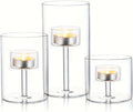 Glass Hurricane Candle Holder, 3pcs Clear Cylinder Candle Holders Bulk for Pillar Candles, Open Ended Glass Candle Pedestal for Wedding Centerpieces Tables, Party, Event(No.01)