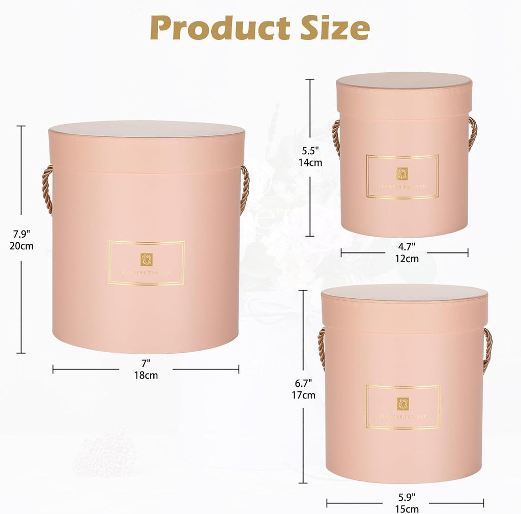 Hollyone Pink Gift Box with Lids Set of 3 Round Nesting Gift Boxes for Presents 3 Assorted Sizes Flowers Arrangements Box for Gift Giving Christmas Valentine Thanksgiving Mom Gifts Present Wrapping