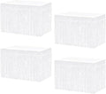4P Wavy Metallic Tinsel Foil Fringe Table Skirts for Rectangle Tables Backdrop Garland Curtains for Parade Floats Wedding Birthday Parties Decoration Graduation 2025 Christmas (Makaron White)
