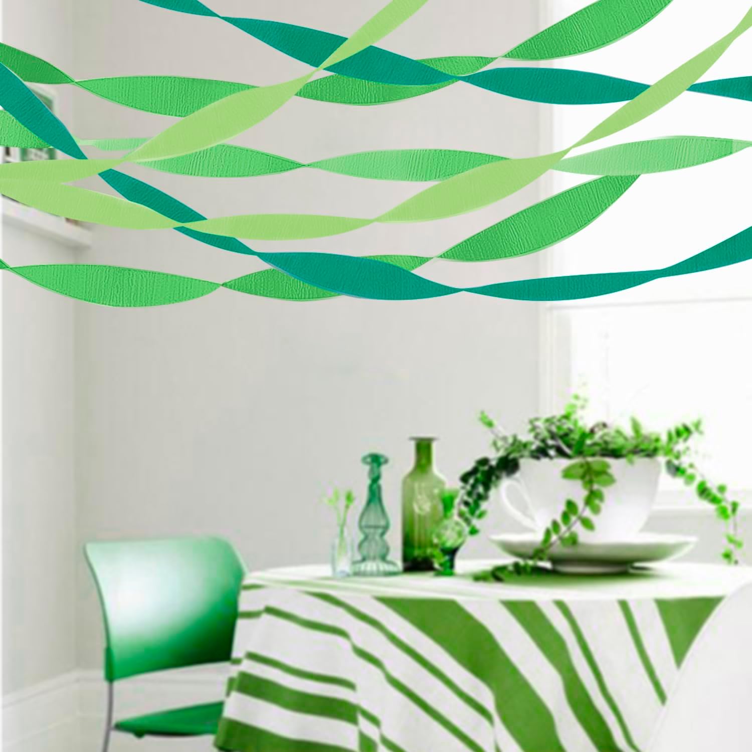 PheiLa Green Crepe Paper Streamers 6 Rolls 492ft, Crepe Paper Birthday Decorations Green Party Supplies for DIY Gift Wrapping Wedding Holiday Party Decor, 1.77 Inch x 82 Ft/Roll