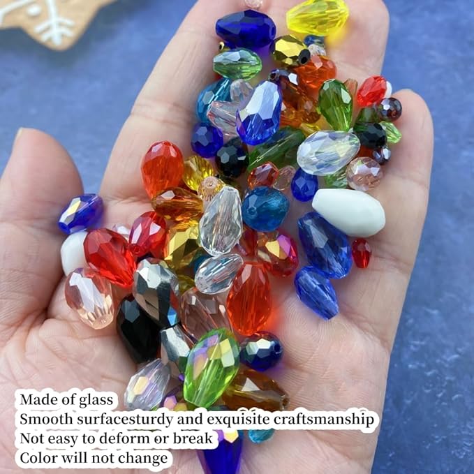 200pcs 4x6mm Teardrop Crystal Glass Beads Vertical Hole Faceted Glass Teardrop Spacer Beads for Bracelets Necklace Earring DIY Jewelry Making Craft(Gold)