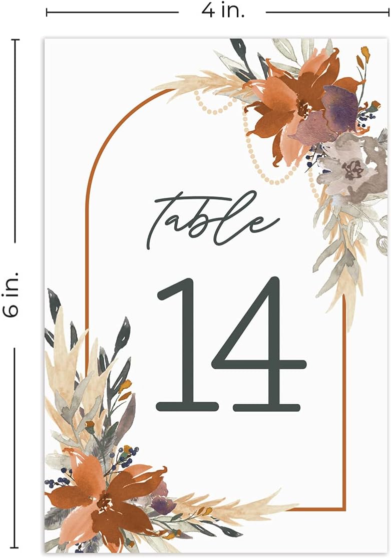 Indie Autumn Floral Table Numbers/Set Of 28 Wedding Table Number Cards / 4" x 6" Indie Botanical Design/Made In The USA